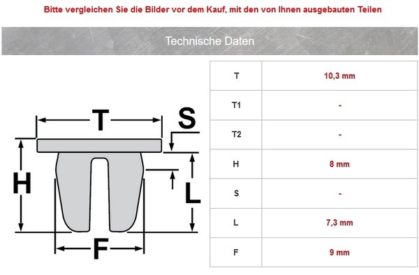Zierleisten Befestigungstülle Druckknopf für Mercedes-Benz | 000-988-15-81