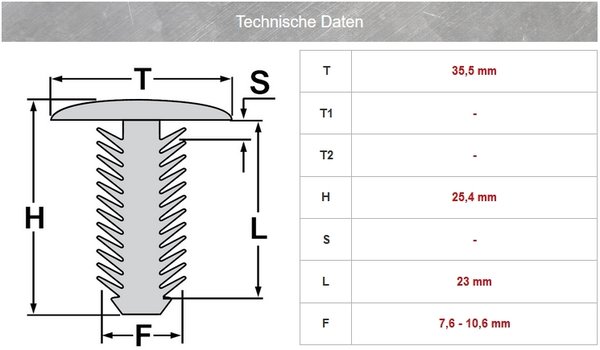 Radlauf Tannenbaum Clip für Citroen, Peugeot, Renault | 35,5 mm x 25,4 mm