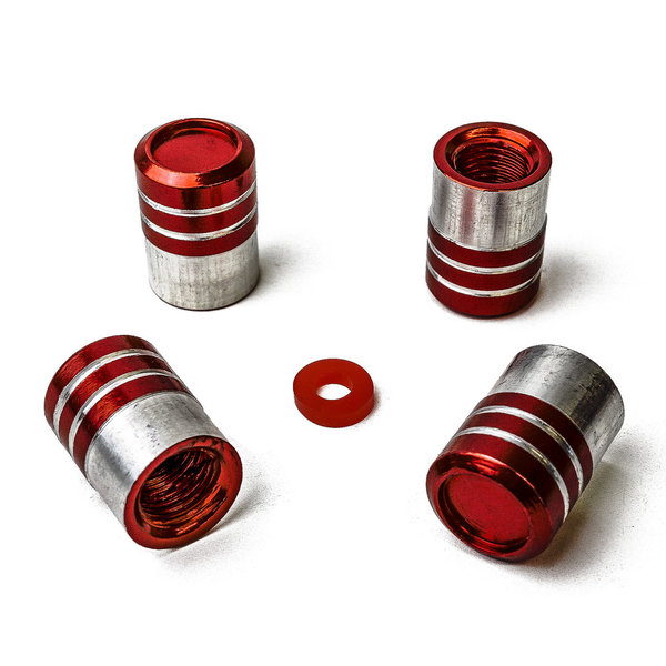 Ventilkappe aus Metall für Autoreifen & Fahrradreifen | Rot + Silber